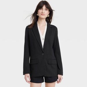 A New Day Women Ponte Black Blazer One Button Lined Size 16
